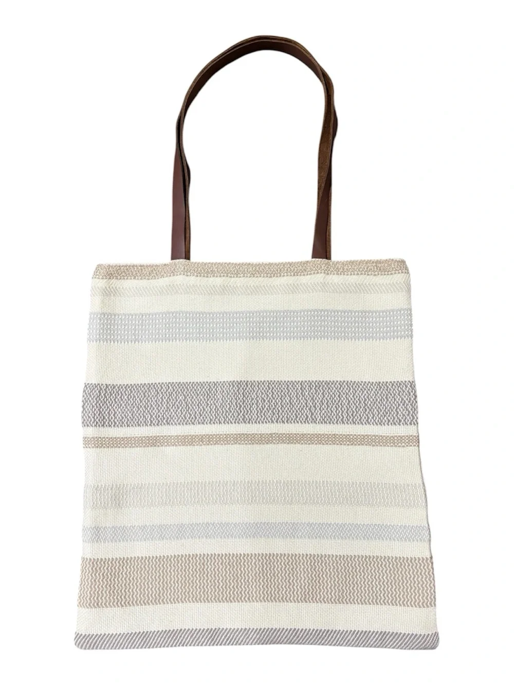 Vtg Faribault Woolen Mills Wool Tote Bag MADE IN USA Leather Straps Blue Cream - Picture 3 of 8